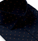 Image of a Navy-Blue & Orange Poplin Prints Giza Cotton Shirting Fabric