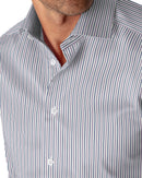 Image of a Navy-Blue & Purple Twill Stripes Giza Cotton Shirting Fabric