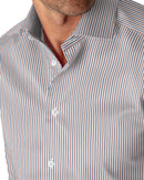 Image of a Navy-Blue & Red Twill Stripes Giza Cotton Shirting Fabric