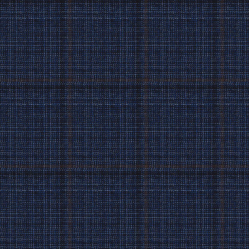 Image of a Navy-Blue & Sky-Blue Worsted Checks Merino Wool Pants Fabric