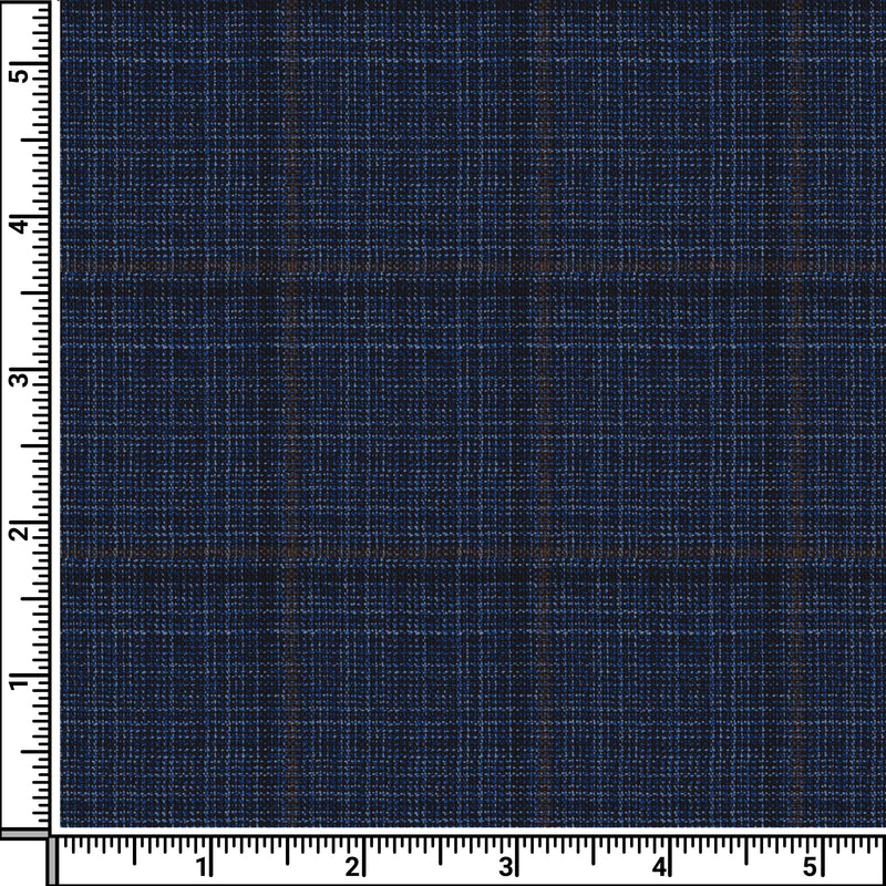Image of a Navy-Blue & Sky-Blue Worsted Checks Merino Wool Pants Fabric