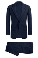 Image of a Navy-Blue & Sky-Blue Worsted Checks Merino Wool Suiting Fabric