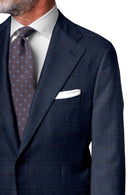 Image of a Navy-Blue & Sky-Blue Worsted Checks Merino Wool Suiting Fabric