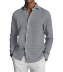 Image of a Navy-Blue & White Oxford Stripes Cotton Linen Blend Shirting Fabric