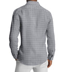 Image of a Navy-Blue & White Oxford Stripes Cotton Linen Blend Shirting Fabric
