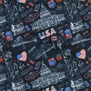 Image of a Navy-Blue & White Satin Prints Poly Viscose Lining Fabric
