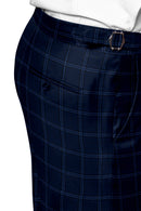 Image of a Navy-Blue & White Worsted Checks Merino Wool Pants Fabric