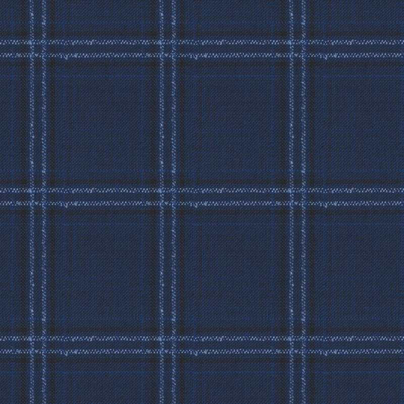 Image of a Navy-Blue & White Worsted Checks Merino Wool Suiting Fabric