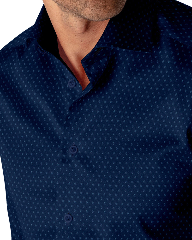 Image of a Navy-Blue Dobby Micropattern Giza Cotton Shirting Fabric
