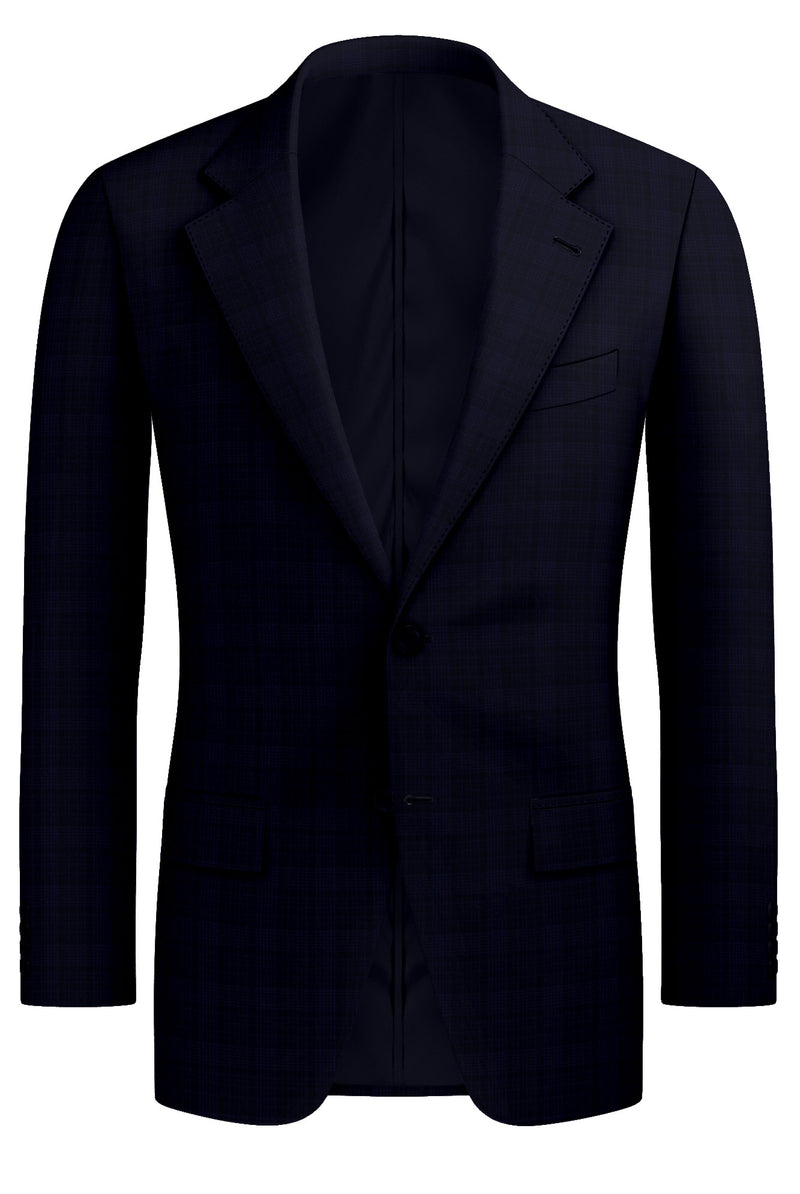 Image of a Navy-Blue Worsted Checks Merino Wool Blazers Fabric