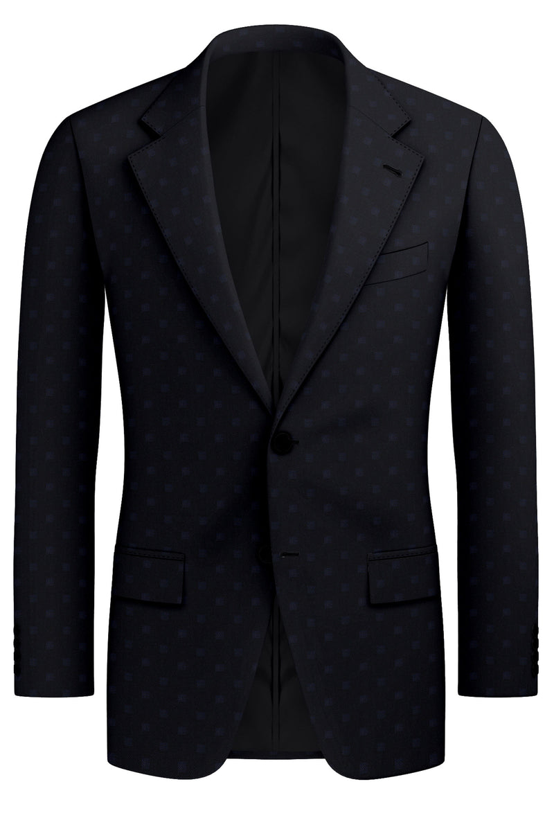 Image of a Navy-Blue Worsted Checks Merino Wool Blazers Fabric