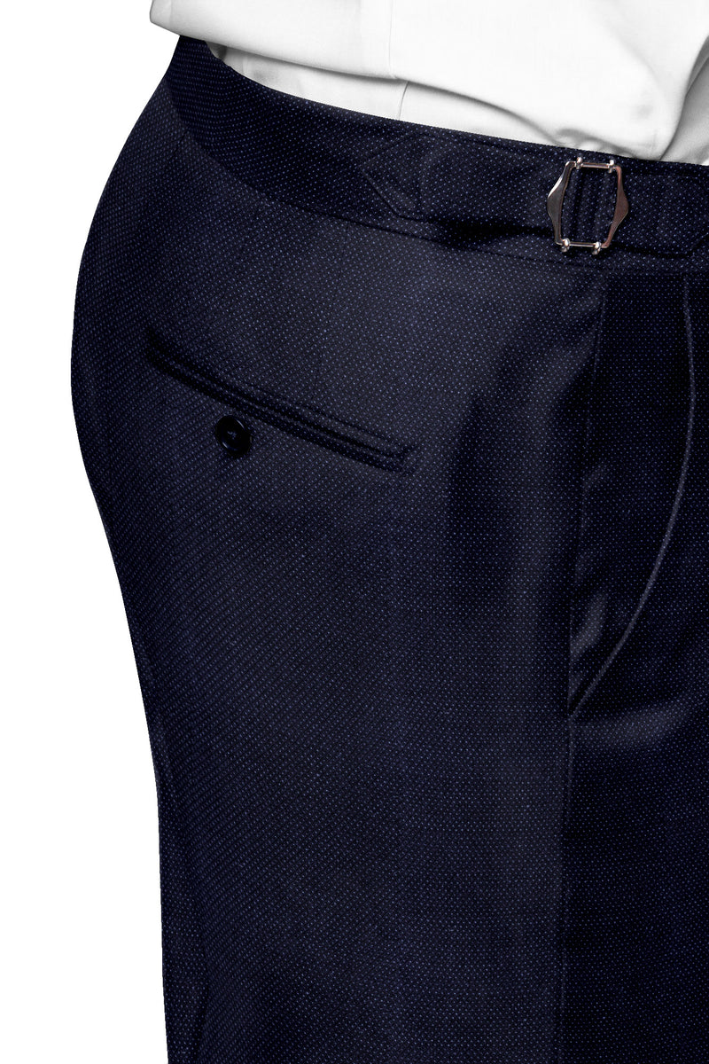 Image of a Navy-Blue Worsted Pinpoint Merino Wool Pants Fabric