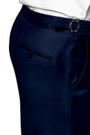 Image of a Navy-Blue Worsted Twill Merino Wool Pants Fabric