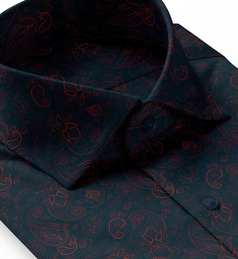 Image of a Olive-Green & Orange Satin Prints Giza Cotton Shirting Fabric