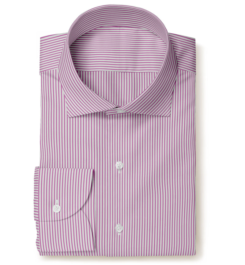 Image of a Pink & White Poplin Stripes Giza Cotton Shirting Fabric