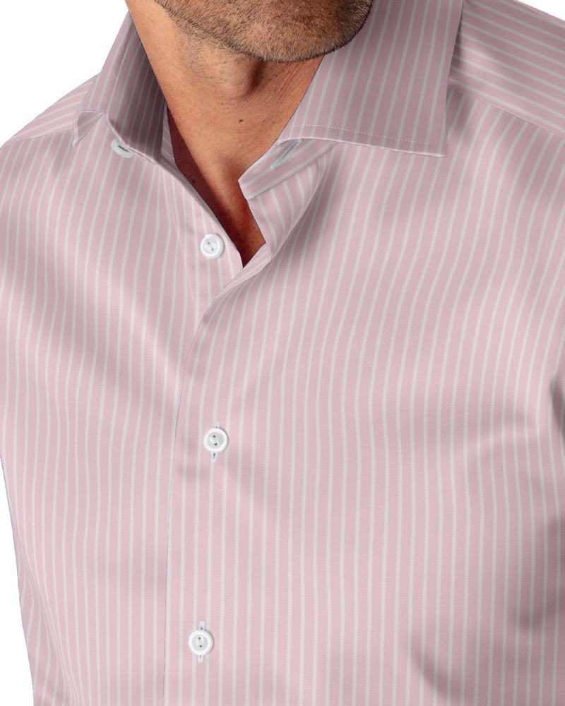 Image of a Pink & White Twill Stripes Giza Cotton Shirting Fabric