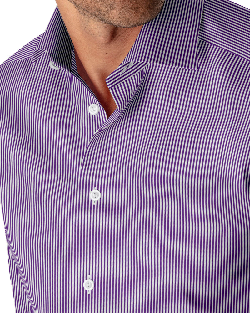 Image of a Purple & White Twill Stripes Giza Cotton Shirting Fabric