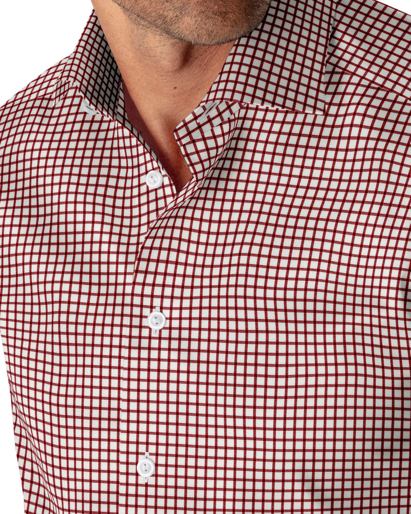 Image of a Red & White Twill Checks Giza Cotton Shirting Fabric