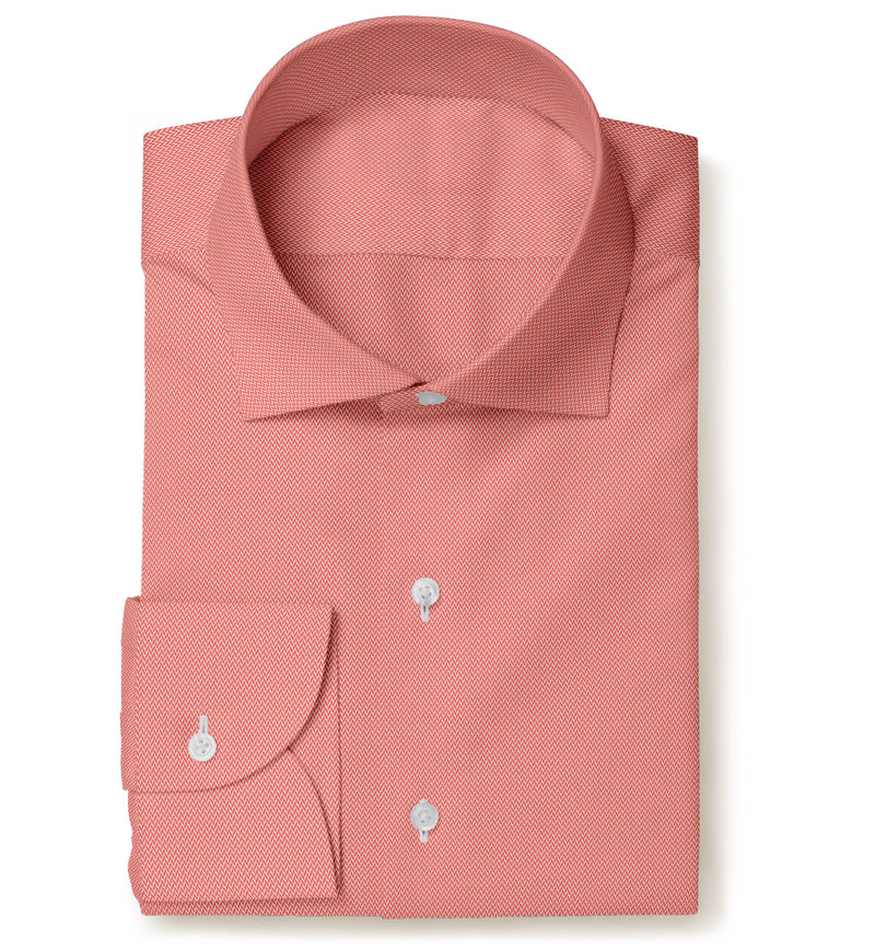Image of a Red Herringbone Micropattern Giza Cotton Shirting Fabric