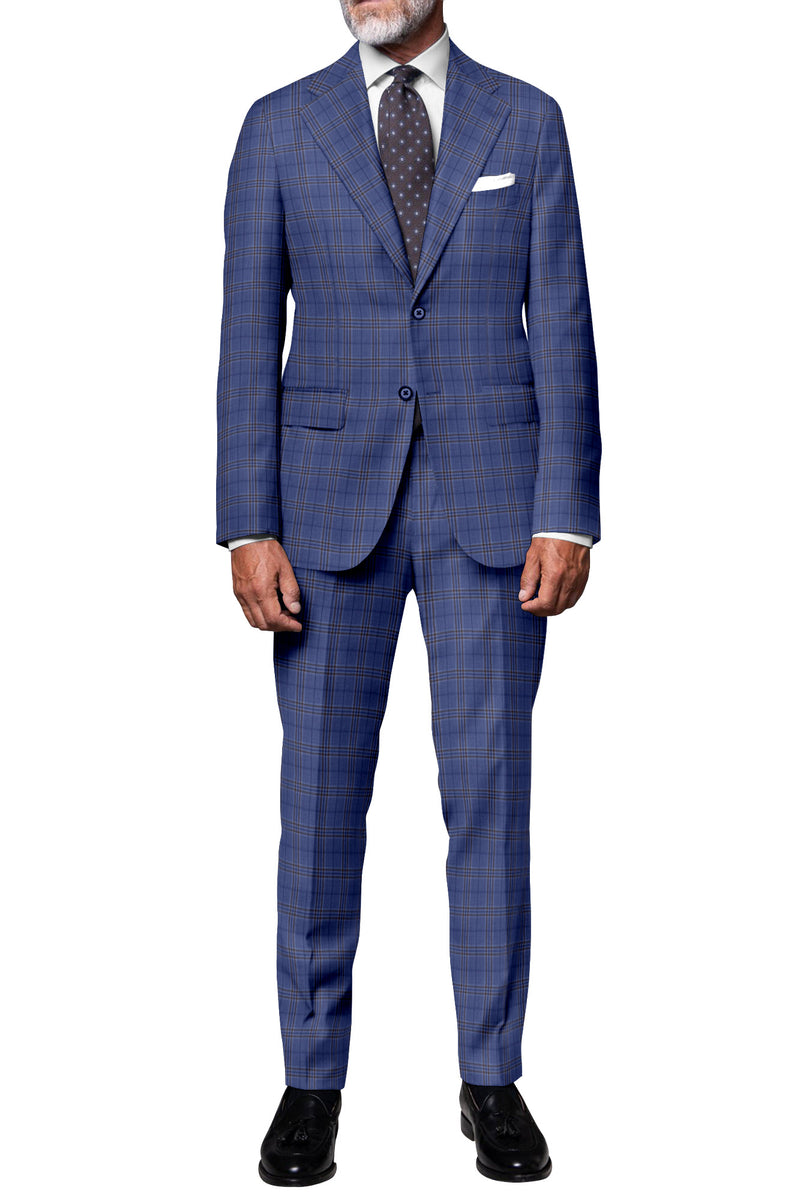 Image of a Sky-Blue & Brown Worsted Checks Merino Wool Blazers Fabric