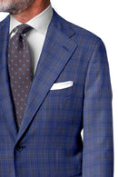 Image of a Sky-Blue & Brown Worsted Checks Merino Wool Blazers Fabric