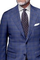 Image of a Sky-Blue & Brown Worsted Checks Merino Wool Blazers Fabric