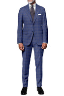 Image of a Sky-Blue & Brown Worsted Checks Merino Wool Suiting Fabric