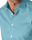 Image of a Turquoise & White Poplin Stripes Giza Cotton Shirting Fabric