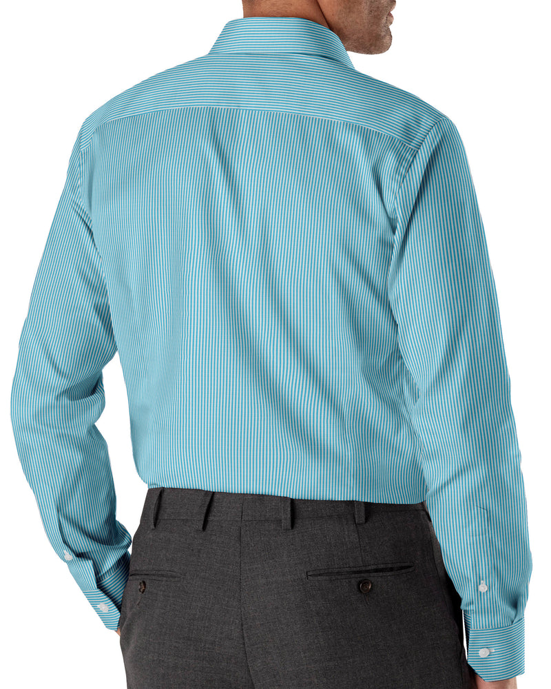Image of a Turquoise & White Poplin Stripes Giza Cotton Shirting Fabric