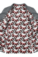 Image of a White & Red Satin Prints Poly Viscose Lining Fabric